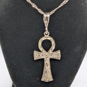 925 Sterling Silver Ankh Egyptian Charm Pendant With 925 Long Chain Necklace